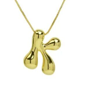 14k Gold Plated Chunky Balloon Bubble Initial Charm Pendant Necklace - Letter K